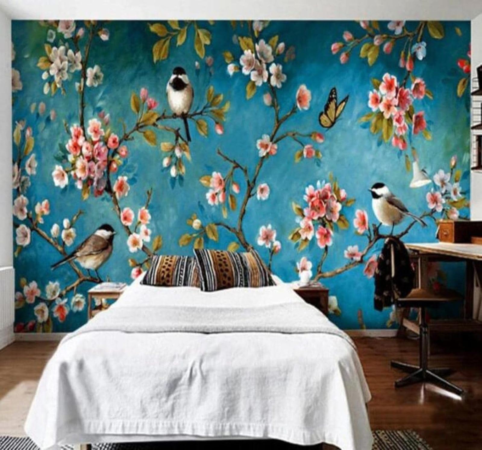 XLMING Vintage Hand Drawn Elegant Floral Birds 3D Wallpaper Luxury Home Dining Decor Paste Sofa Living Room The Wall for Bedroom Mural-350cm×256cm