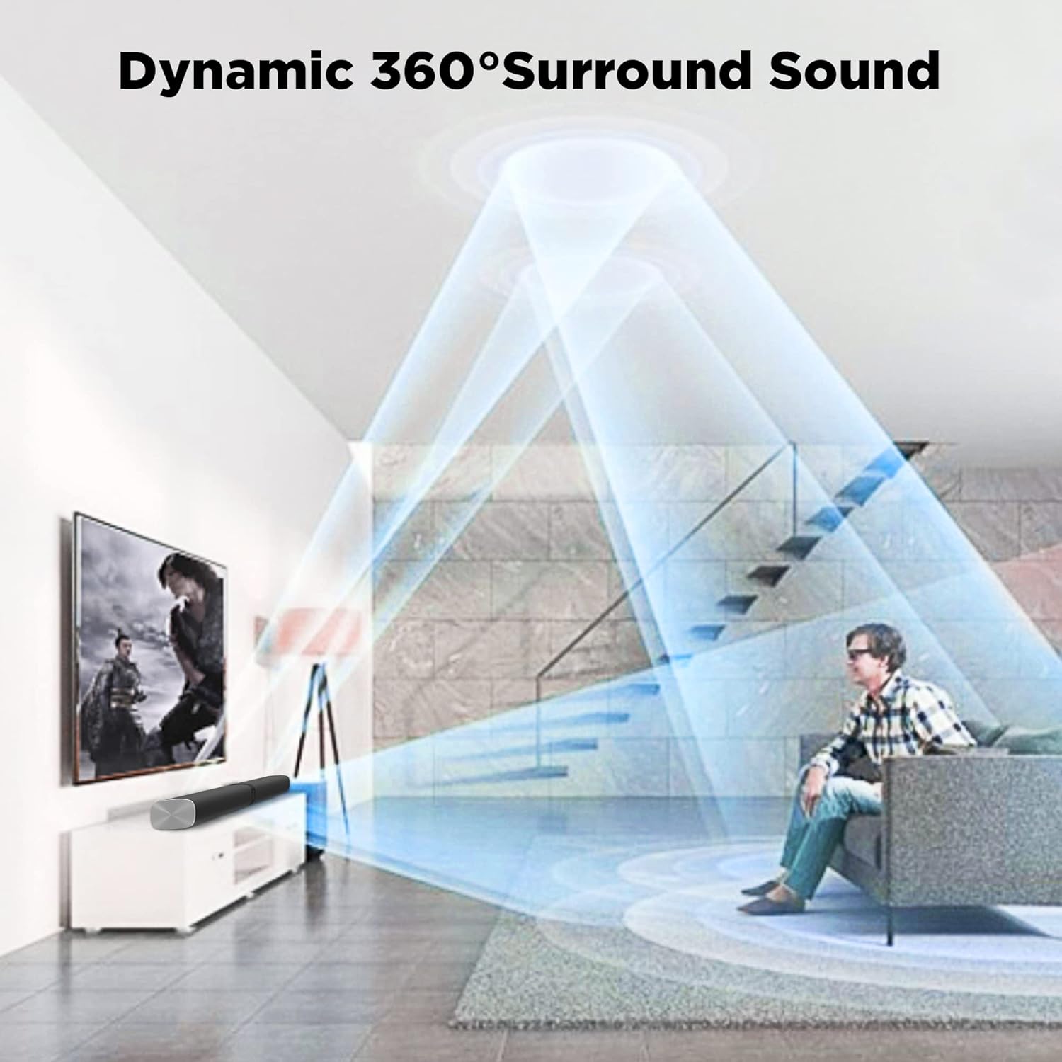 Sound Bar for Smart TV, 80W Soundbar with Bluetooth/ARC/Opt/AUX Connect, Dynamic Volume Boost, 3 Equalizer Modes, 2 in 1 Detachable Soundbar for TV/PC/Gaming/Projectors - Image 2