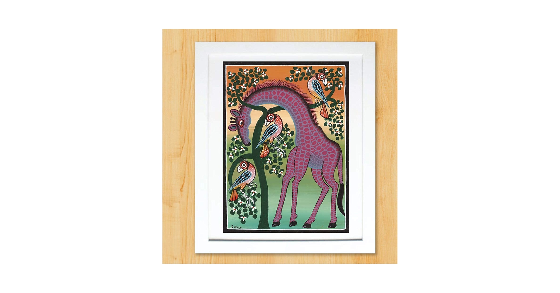 ティンガティンガ・アフリカン アート サイディ 像 ティンガティンガ・アート 3234「フクロウの森～グリーン」by