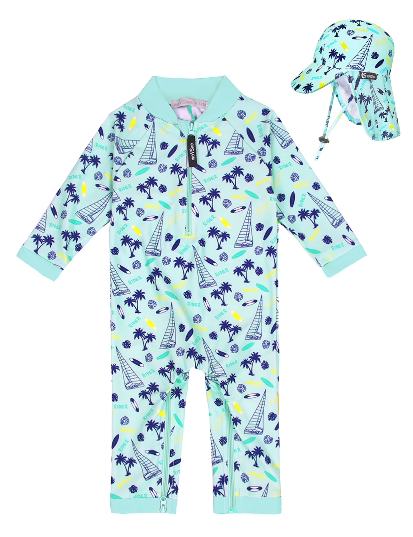 weVSwe Baby Toddler Boy Swimsuit Long Sleeve Baby Swimwear UPF 50+ Sun Protection Rash Guard Swimming Costume with Crotch Zipper 0-3 Years — view 143