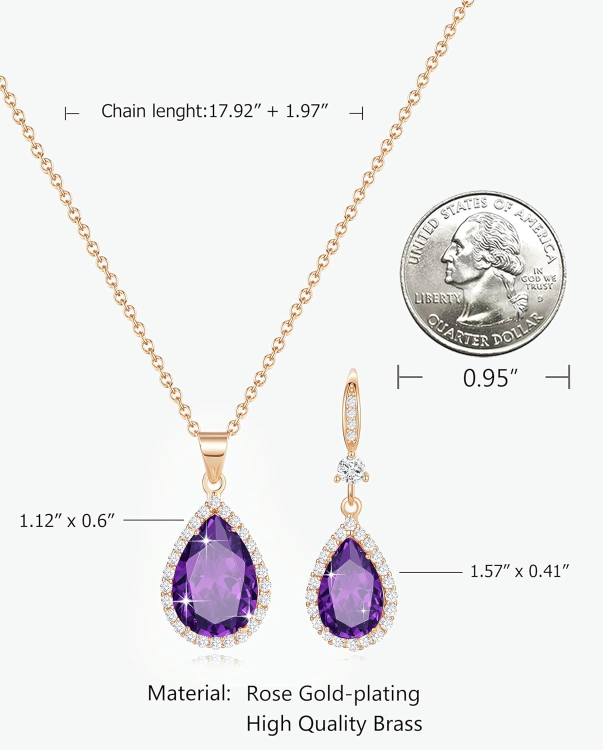 Women Jewelry Set Silver/Gold Plated Teardrop Pendant Necklace Dangle Drop Earrings Dangling Sets Birthstone Crystals Rhinestone,Birthday Anniversary Wedding Mother’s Day Gifts for Women - Image 3