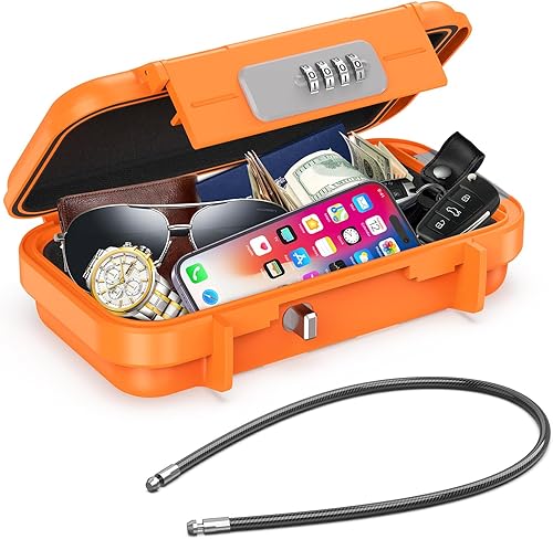 AMIR Caja de seguridad portátil con combinación, caja de seguridad con código, mini caja de seguridad antirrobo impermeable con cadena extraíble,
