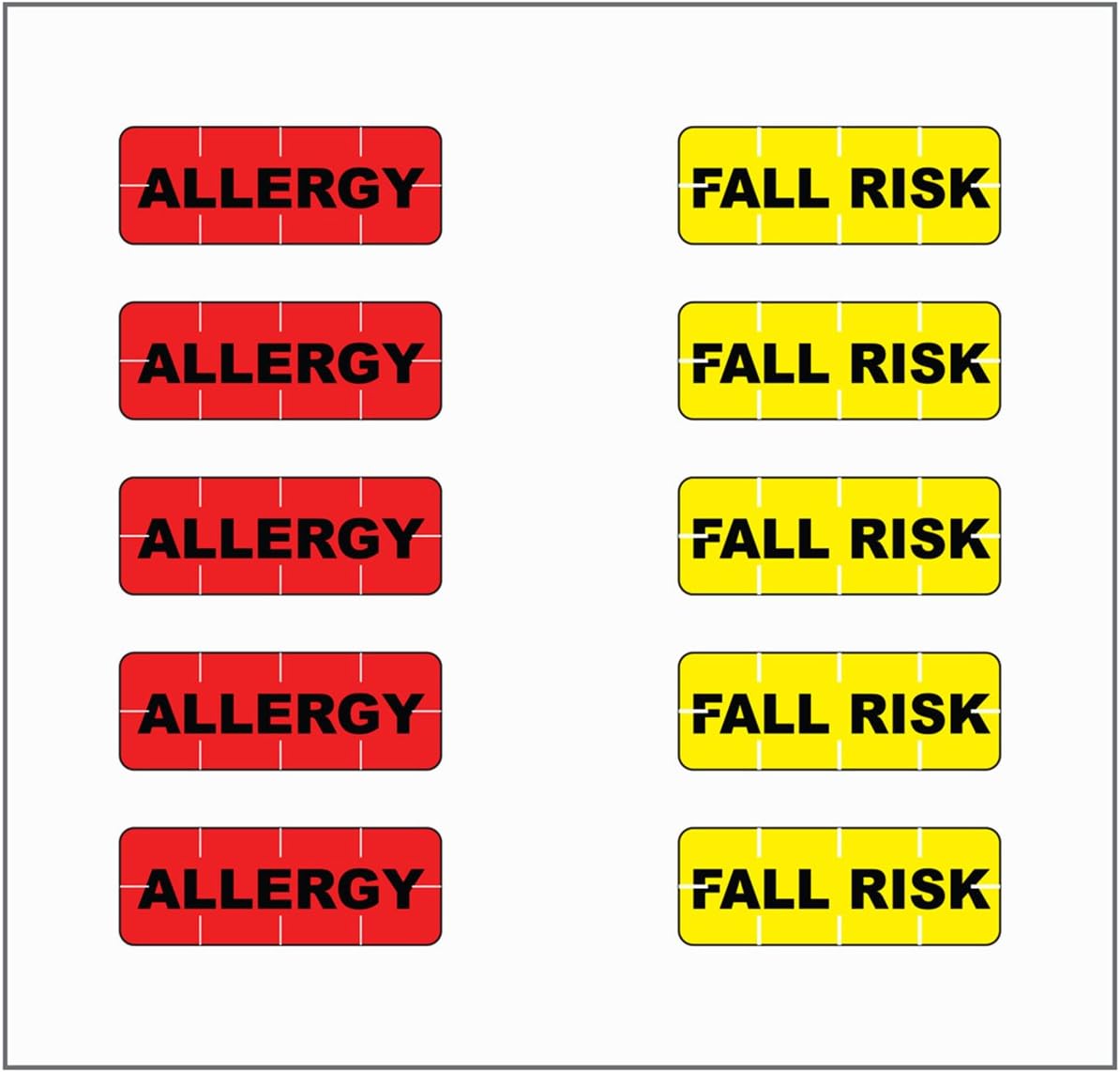 ALERT BANDS 59713040 Label Poly"ALLERGY","FALL RISK" Pre-Printed, State Standardization, 11/16" x 1/4", Red/Yellow (Pack of 200)