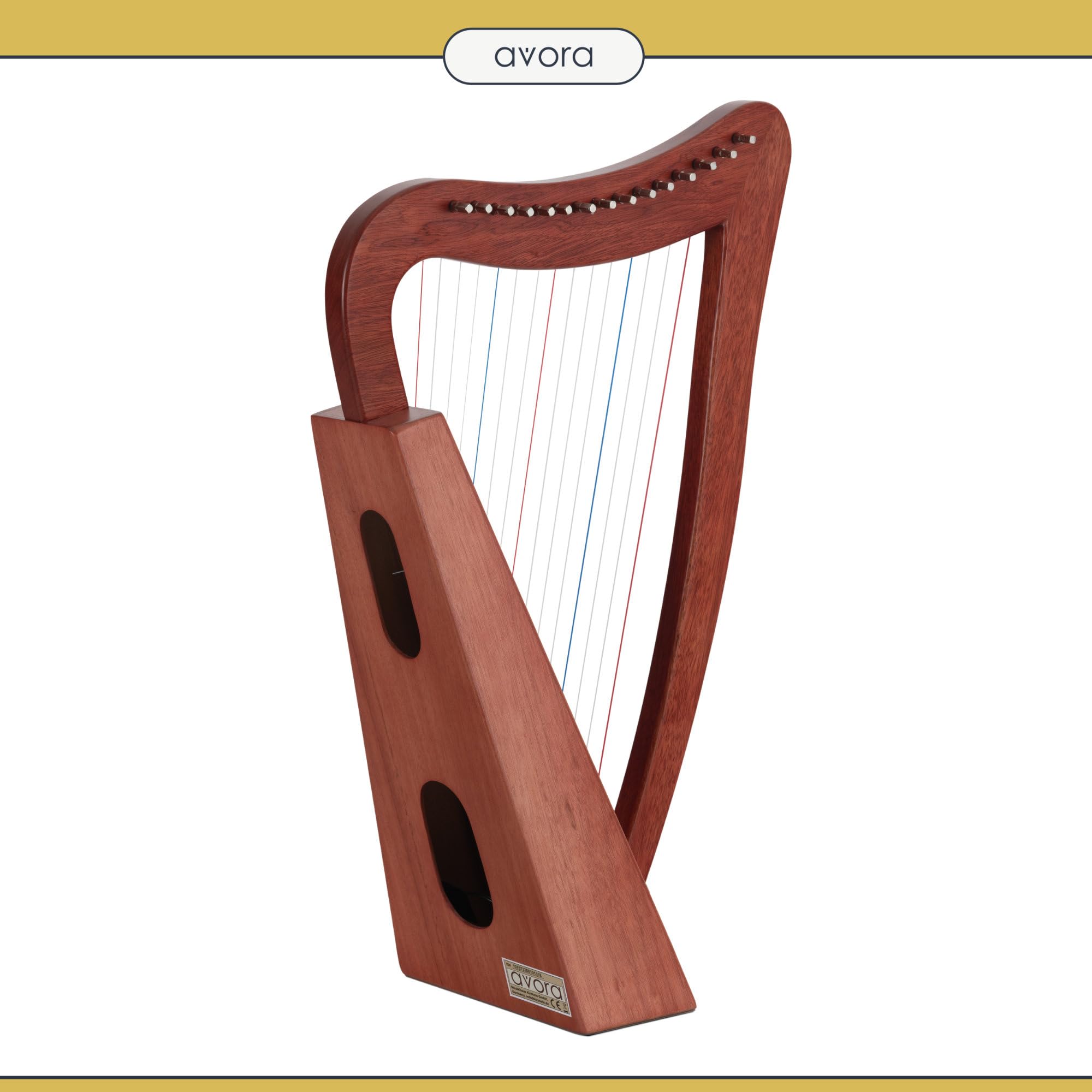 Avora Arpa Celtica 15 Corde in Nylon – Arpa Artigianale con Custodia & Accordatore – Diatonica in Do Maggiore - Suono Caldo e Pieno Grazie al Legno di Mahogany - Leggera & Compatta per Uso Flessibile
