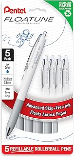 Pentel Floatune Retractable Rollerball, 0.8mm Medium Point, Blue Ink, 5-pk (BY208PF5C)