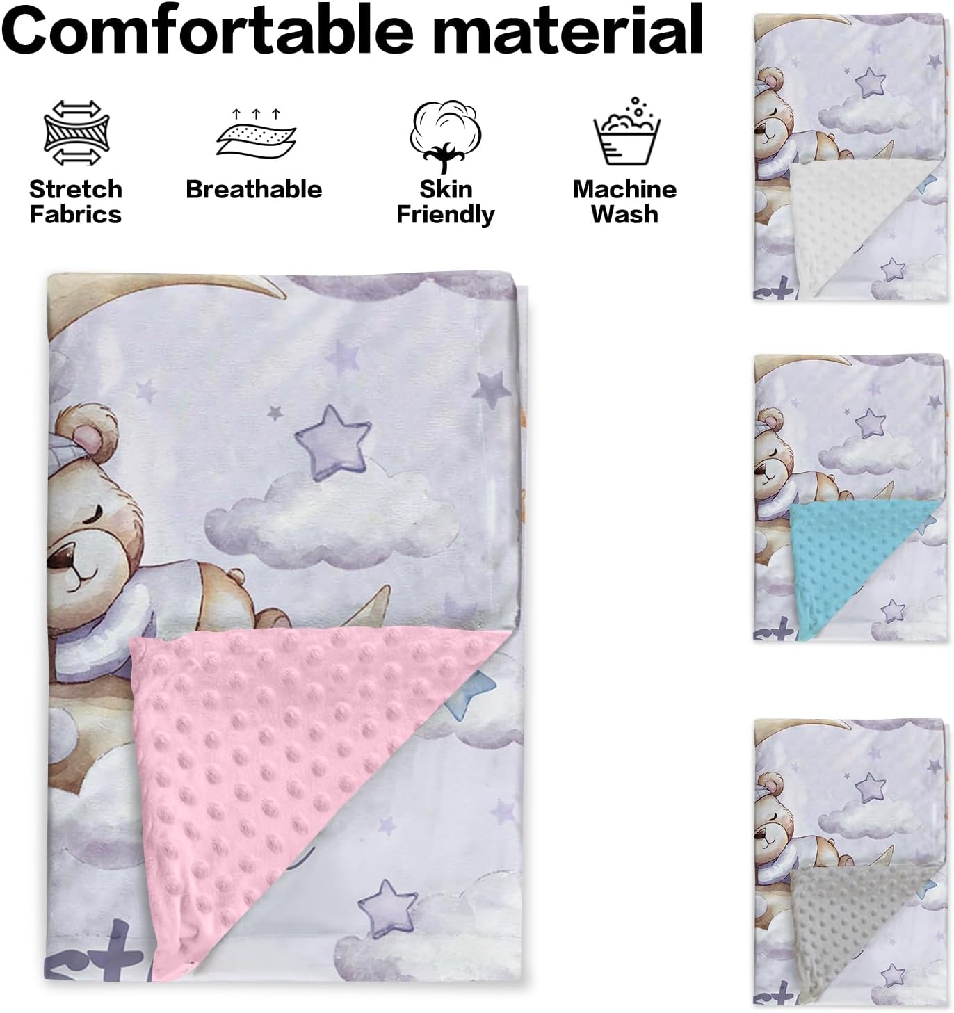 Personalized Baby Blankets for Boys Girls, Custom Name Baby Blanket with Moon Bear Design, Soft Receiving Blanket for Newborns and Toddlers, Ideal for Baby Showers and Nursery Decor