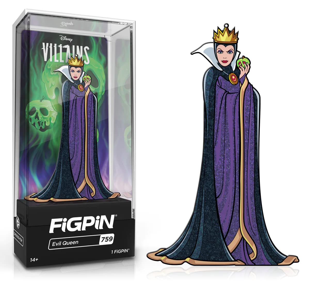 FiGPiNDisney Villains - GLITTER Evil Queen variant 759 Collectible Pin with Premium Display Case - Retail Exclusive, Zinc Cast Zinc alloy, no gemstone