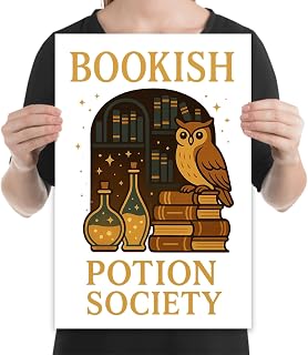 Enchanted Potion Society Poster, 13x19 Glossy Acid-Free Art Print, Stained Glass Fantasy Books and Potions - Library Wall Art