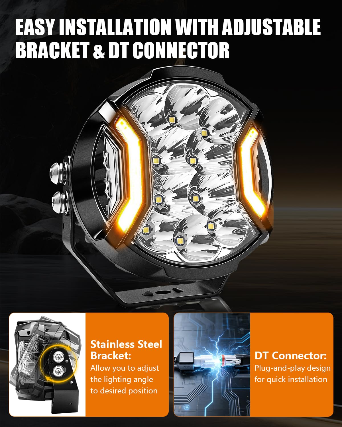 Chelhead Super jasny 5-calowy pasek świetlny LED, 172 W, światła do jazdy dziennej, 20400 lm, z bursztynowym złączem DRL i złączem DT, wodoszczelne reflektory IP68, kompatybilne z ciężarówkami UTV, 4