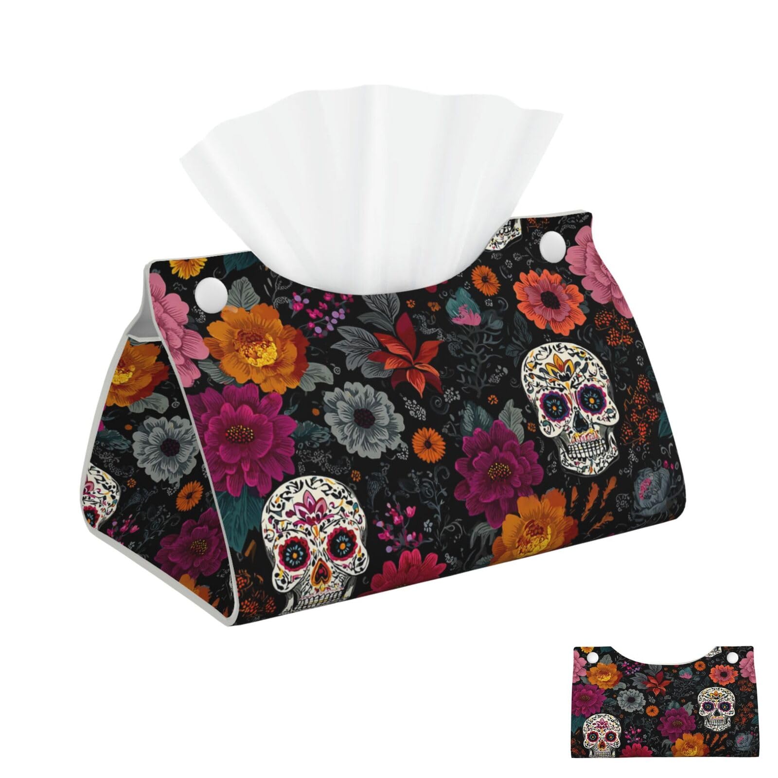 Sugar Skulls Black Floral Flowers Tissue Box Cover Square Cube Boxes