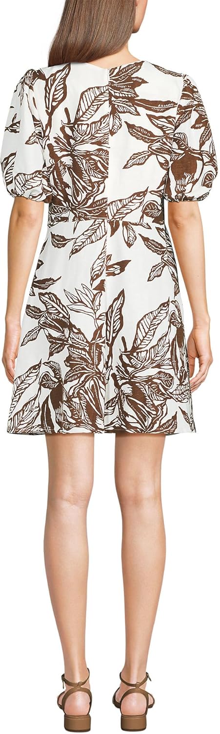 Lands' End Women's Linen Above The Knee Puff Sleeve Dress