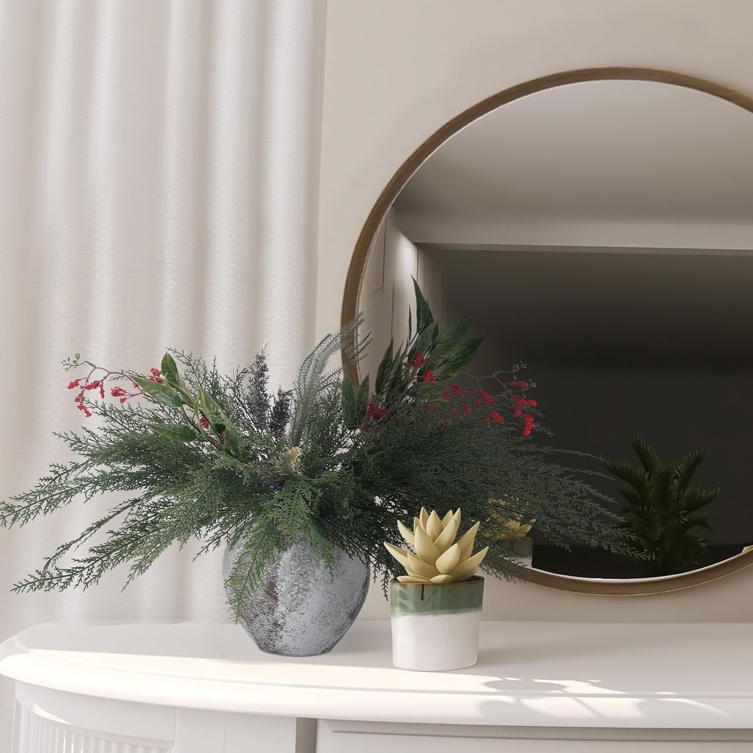 Jutom 16 Pcs Christmas Cedar Pine Stems - 18 Inch Artificial Faux Cedar Branches Christmas Greenery Pine Picks for Vase DIY Crafts Xmas Wreaths Garlands Decorations - Image 8