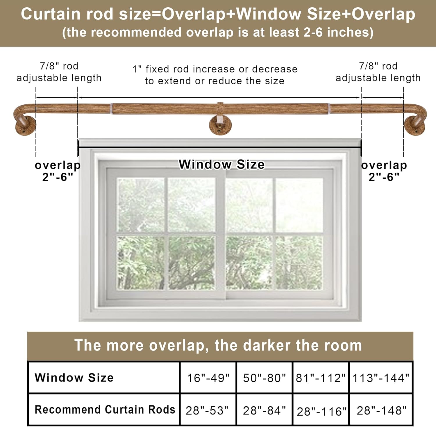Room Darkening Curtain Rods for Windows, 28 to 84 Inches Splicing Construction Drapery Rod, 1" Adjustable Blackout Wrap Around Curved Curtains Rod, Wall Mounted Ceiling Mounted, Wood Grain Imitation
