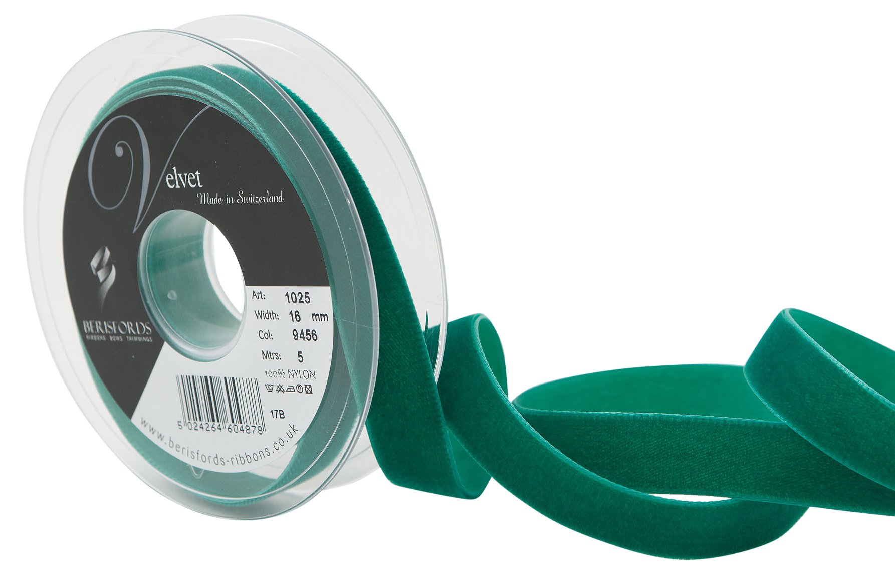 Berisfords Velvet Ribbon, Emerald, 102 x 21 x 102 cm