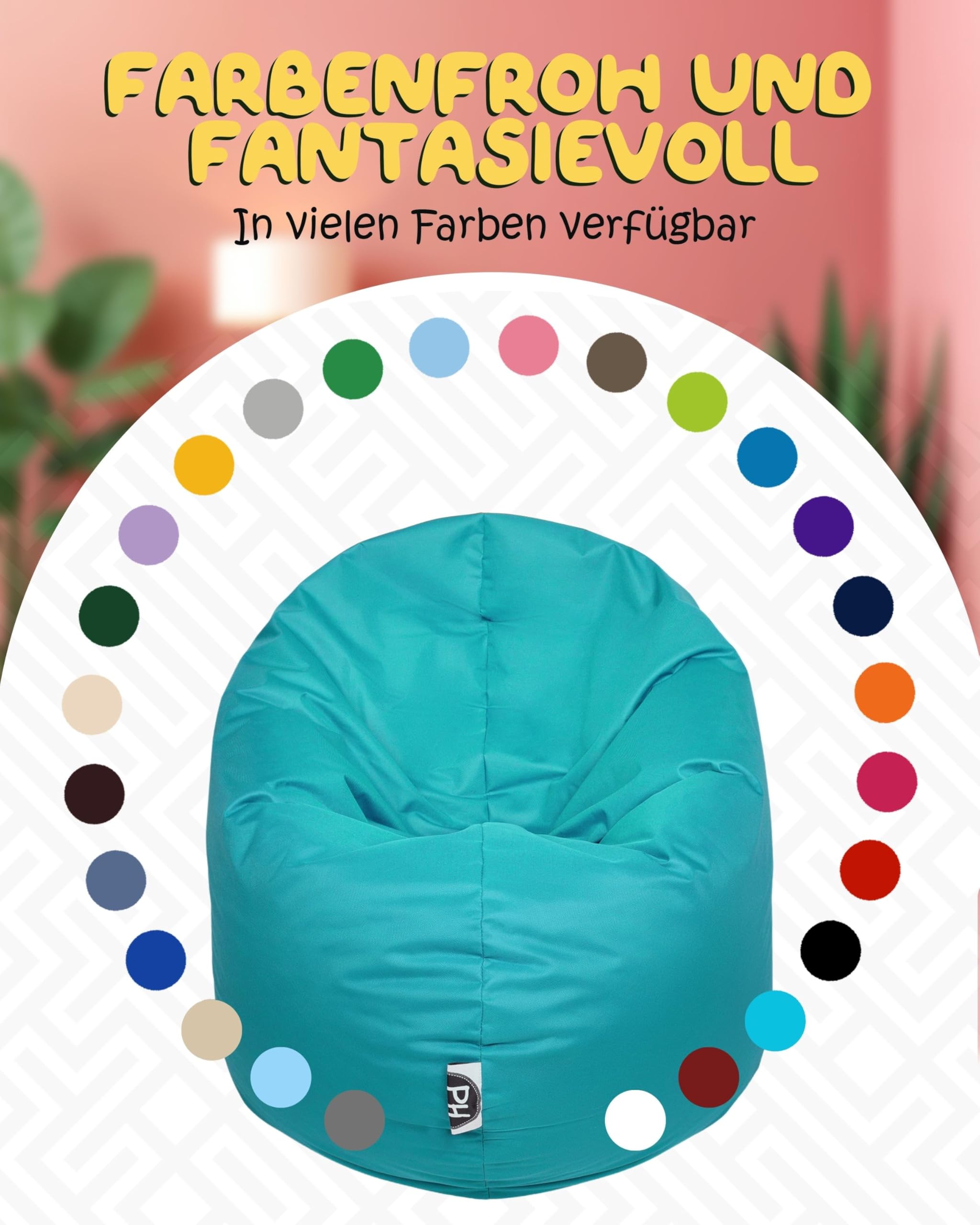 PATCH HOME Sitzsack 2 in 1 Sitzkissen Bodenkissen für Erwachsene & Kinder - Gaming mit Füllung Kissen Sessel BeanBag (Ø 125cm, Türkis)