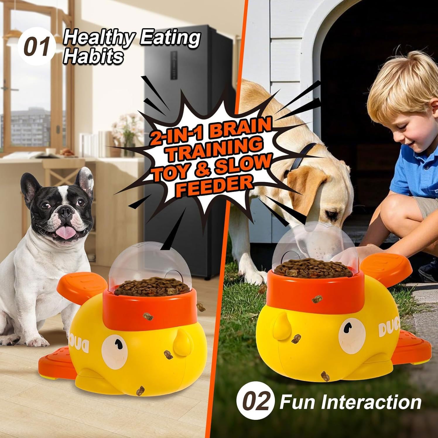 Giochi Di Intelligenza Cane, Dispenser Cibo Gatti, Giocattolo Interattivo a Forma di Anatra, Giocattolo Interattivo 2 In 1 per Cani e Mangiatoia Lenta, Dispenser per Cani d'Anatra