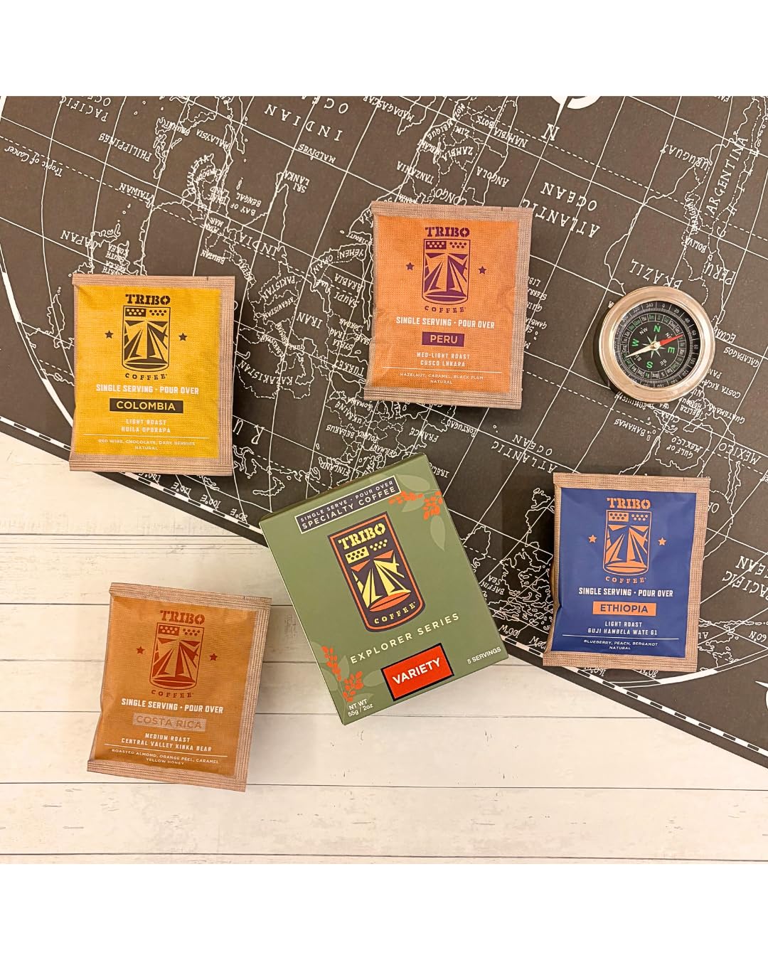 Tribo Coffee Single-Serve Portable Pour Over Drip Coffee - Explorer Variety - 10 Servings (Light - Medium Roast)