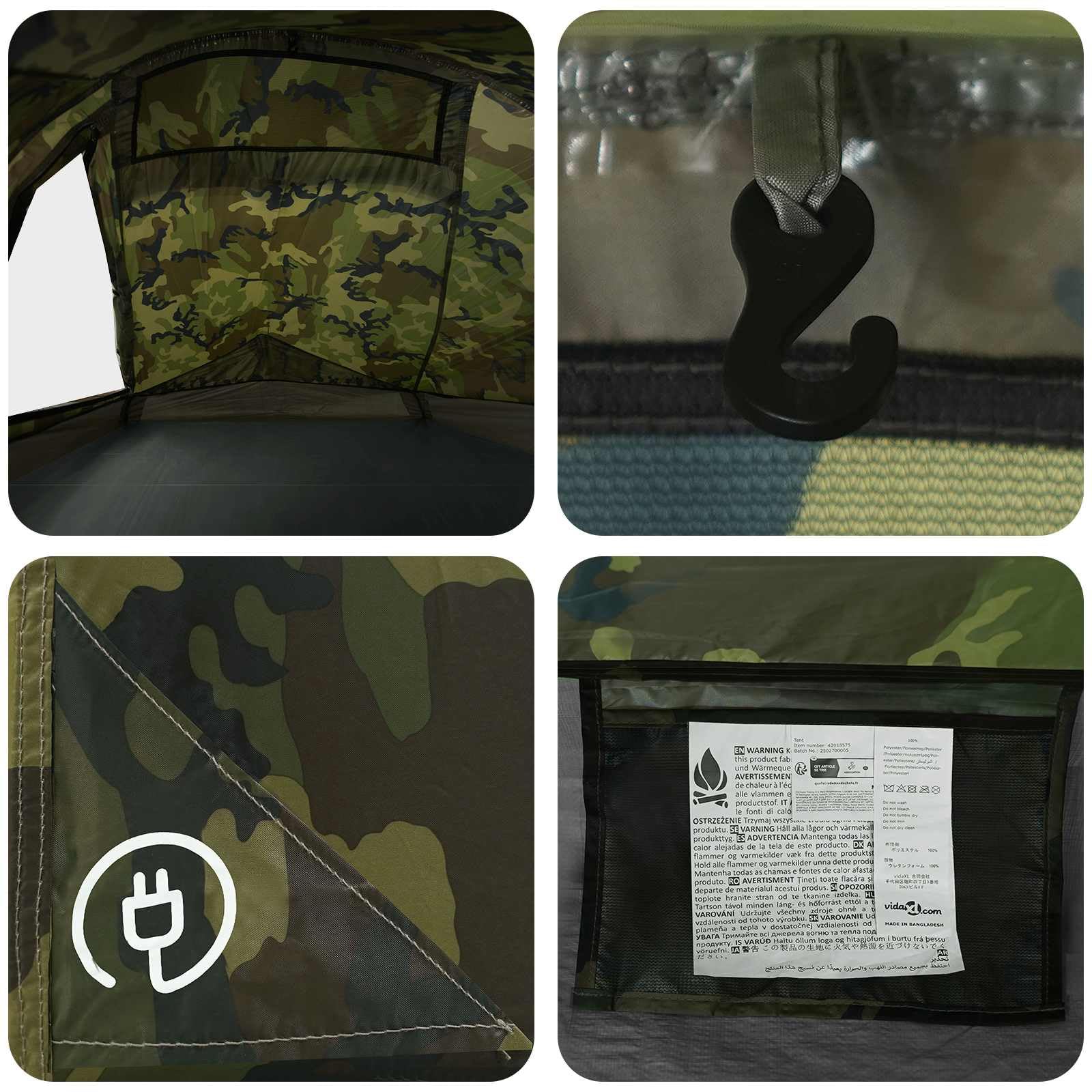 vidaXL Namiot turystyczny Camouflage dla 2 osób, nowoczesny, lekki namiot, przenośny stojak, kompaktowy materiał kempingowy, odporny na warunki atmosferyczne, łatwy montaż