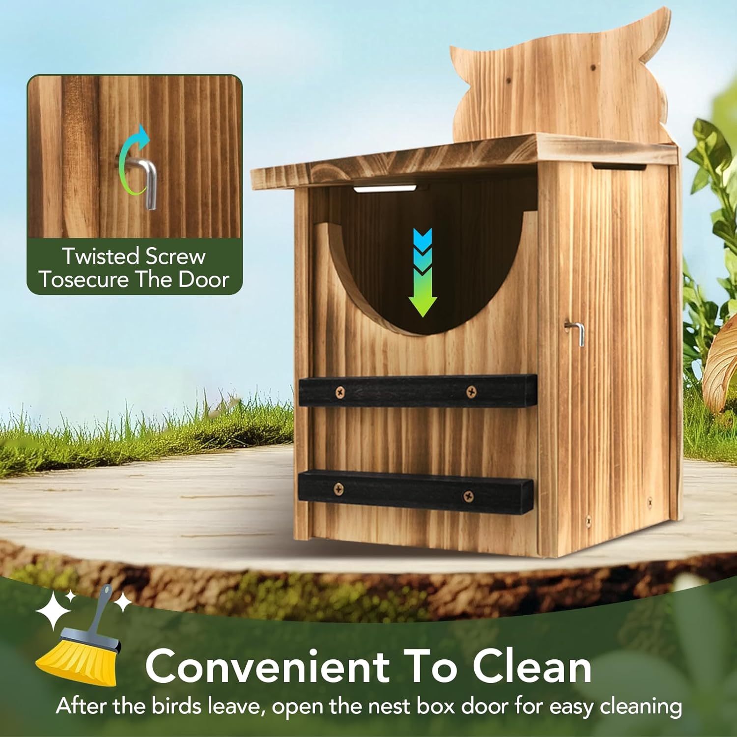 Owl House for Outdoors, Cedar Owl Nesting Box, Durable Carbonized Wood Shelter for Squirrels and Wildlife, Ideal Garden Décor