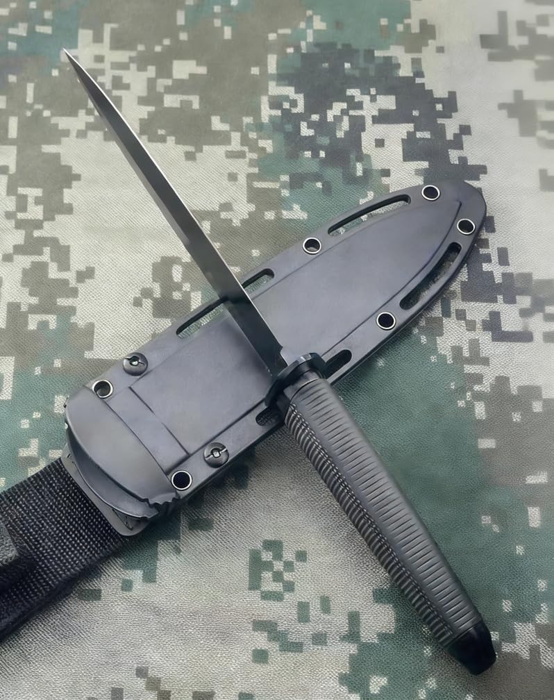 Generisch Teerma Jagdmesser HY7 feststehende klinge, Klingenlänge 19.1 cm schwarzes Jagdmesser, Großes Bowiemesser mit Holzgriff, Messer Outdoor, Hunting Knife, Bushcraft Messer, Survival Messer