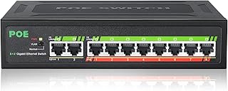 10 Port PoE Switch, Ethernet Splitter Network Gigabit Switch 120W 8 Port Network Switch with 2 Uplink Port Unmanaged Ethernet Splitter 802.3af/at Compliant Plug & Play Traffic Transmission