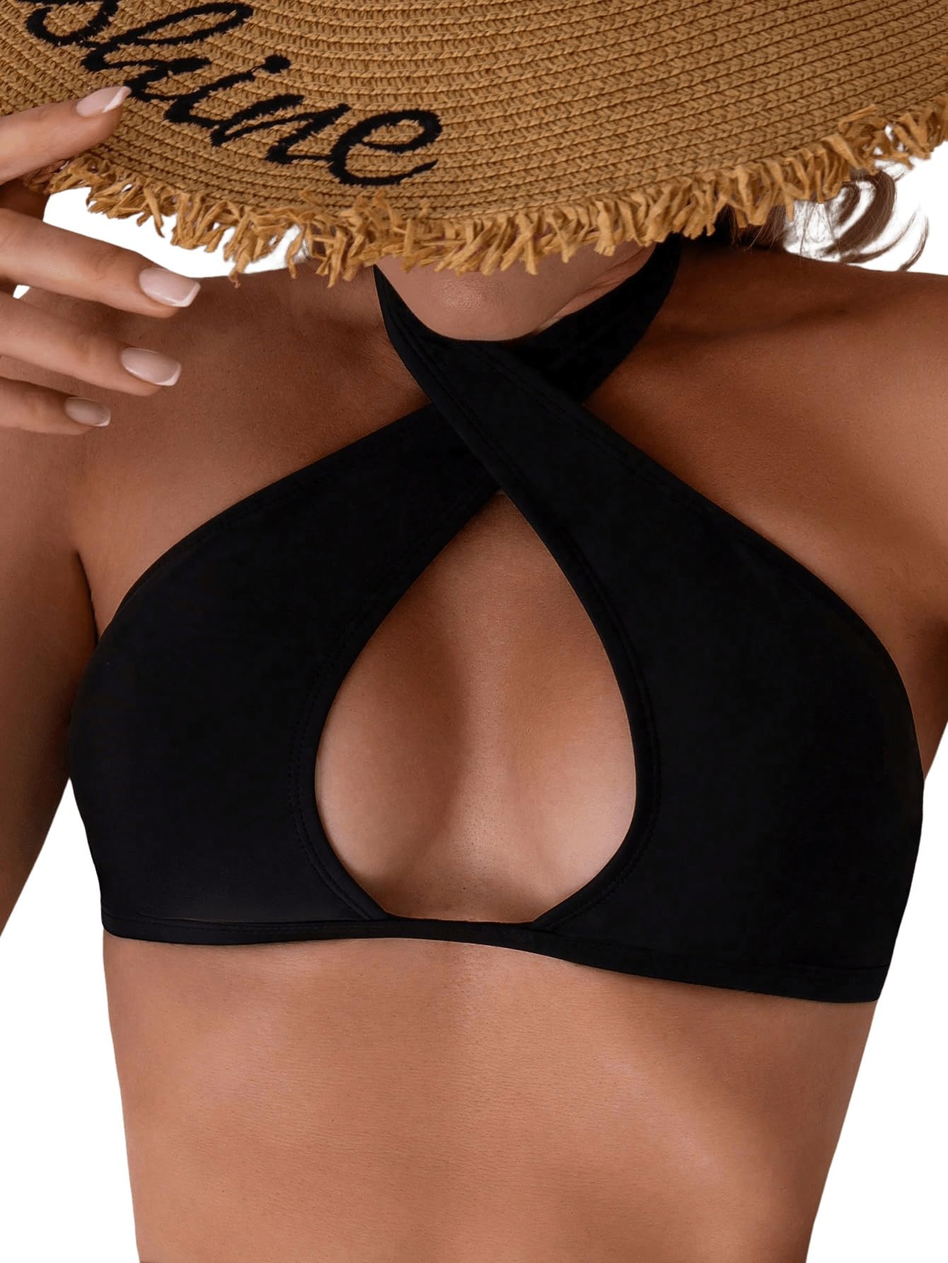 GORGLITTER Damen Bikini Top Neckholder Bikinioberteil Überkreuz Badetop Cut Out Bikini-Top Sommer Swimwear Ärmelloses Strandtop Bikini Oberteil Strand Outfits