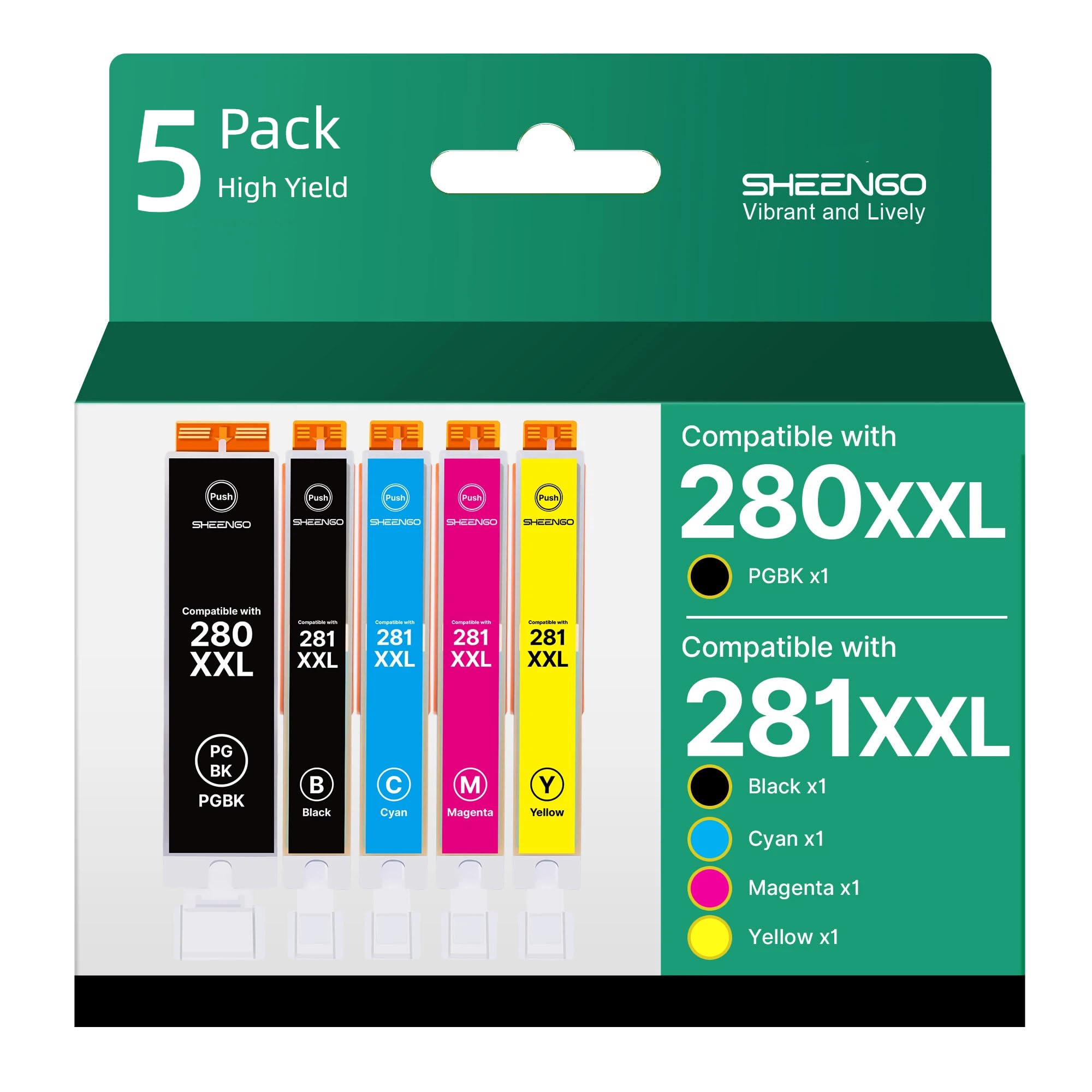5 Pack 280XXL 281XXL Compatible for Canon Ink 280 and 281 Cartridges
