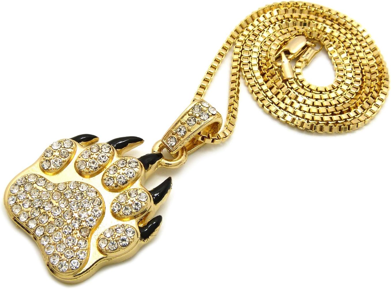 ICED Out Bear PAW Pendant & 24" Box/Cuban/Rope Chain Hip HOP Necklace - XZ223