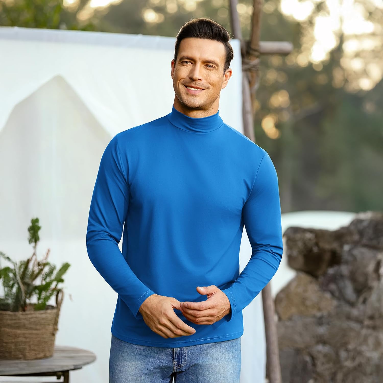 Mens T Shirt Short Sleeve Basic Mock Turtleneck Slim Fit Undershirt Pullover Thermal Solid Tops - Image 2