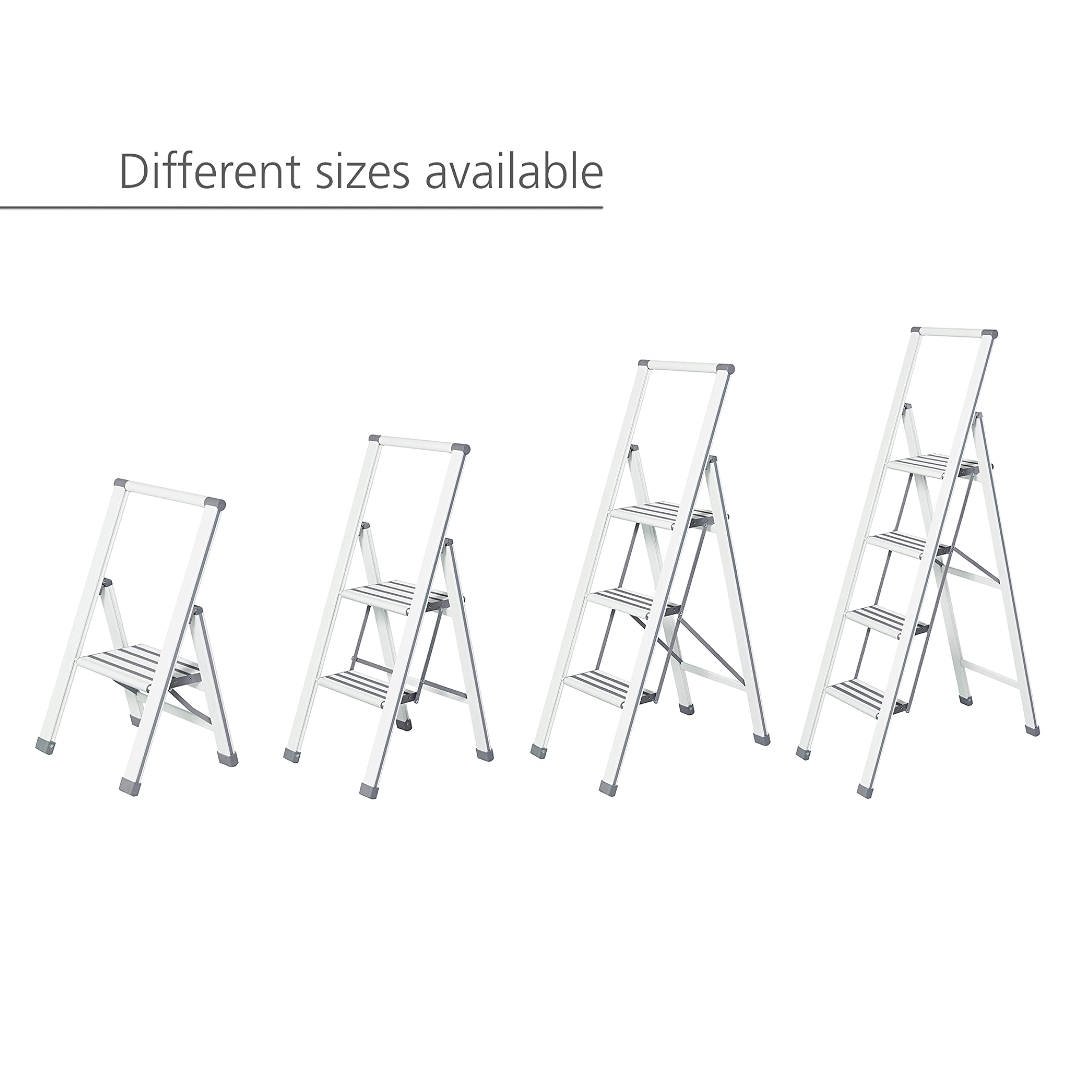 WENKO Escabeau 3 marches Design | Marches antidéparantes | Echelle légère et Pliante | Hauteur 75 centimètres|Ultra Fin| Aluminium | 44 x 119 x 5.5 cm | Blanc
