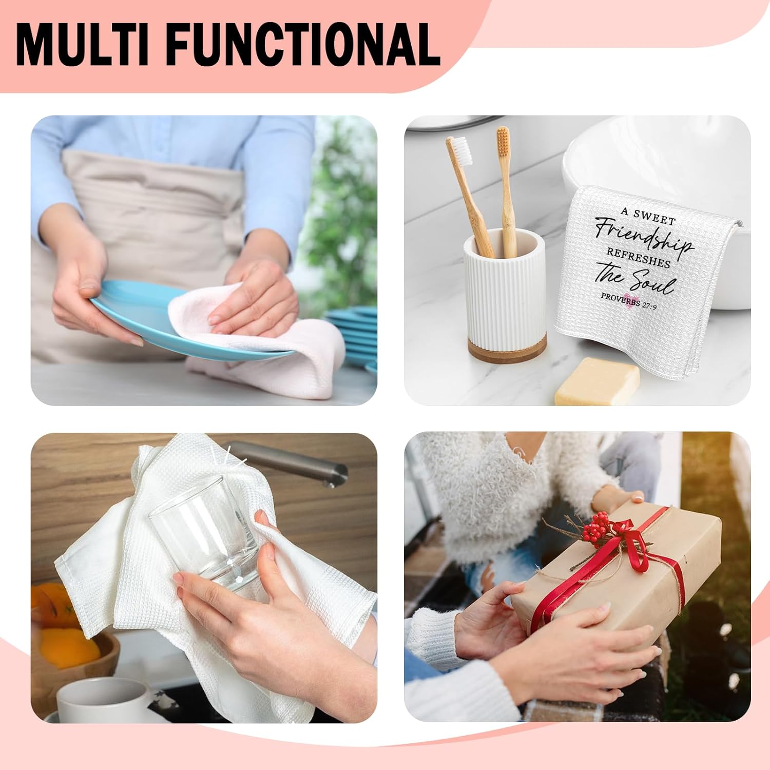 Funny Friendship Kitchen Towels, A Sweet Friendship Refreshes The Soul, Decorative Dish Towels for Kitchen, Christian Gifts for Women Men, Sweet Housewarming Gifts for Sister Friend Bestie - Image 7