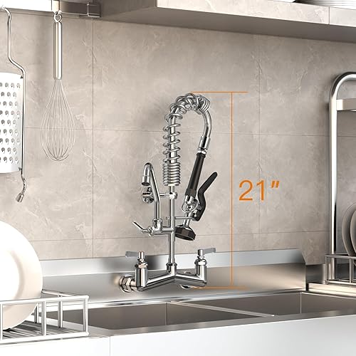 Miniatura 2 de Grifo de fregadero comercial con rociador de 21 pulgadas de altura de 8 pulgadas de latón central, grifo de cocina comercial con rociador de