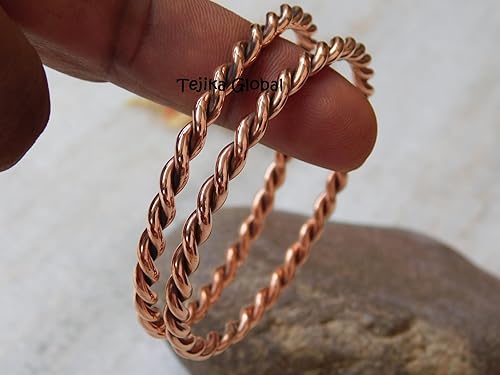 Miniatura 7 de Juego de 2 pulseras tensoras trenzadas de cobre puro, pulseras de cobre macizo para hombres y mujeres, joyería de salud hecha a mano