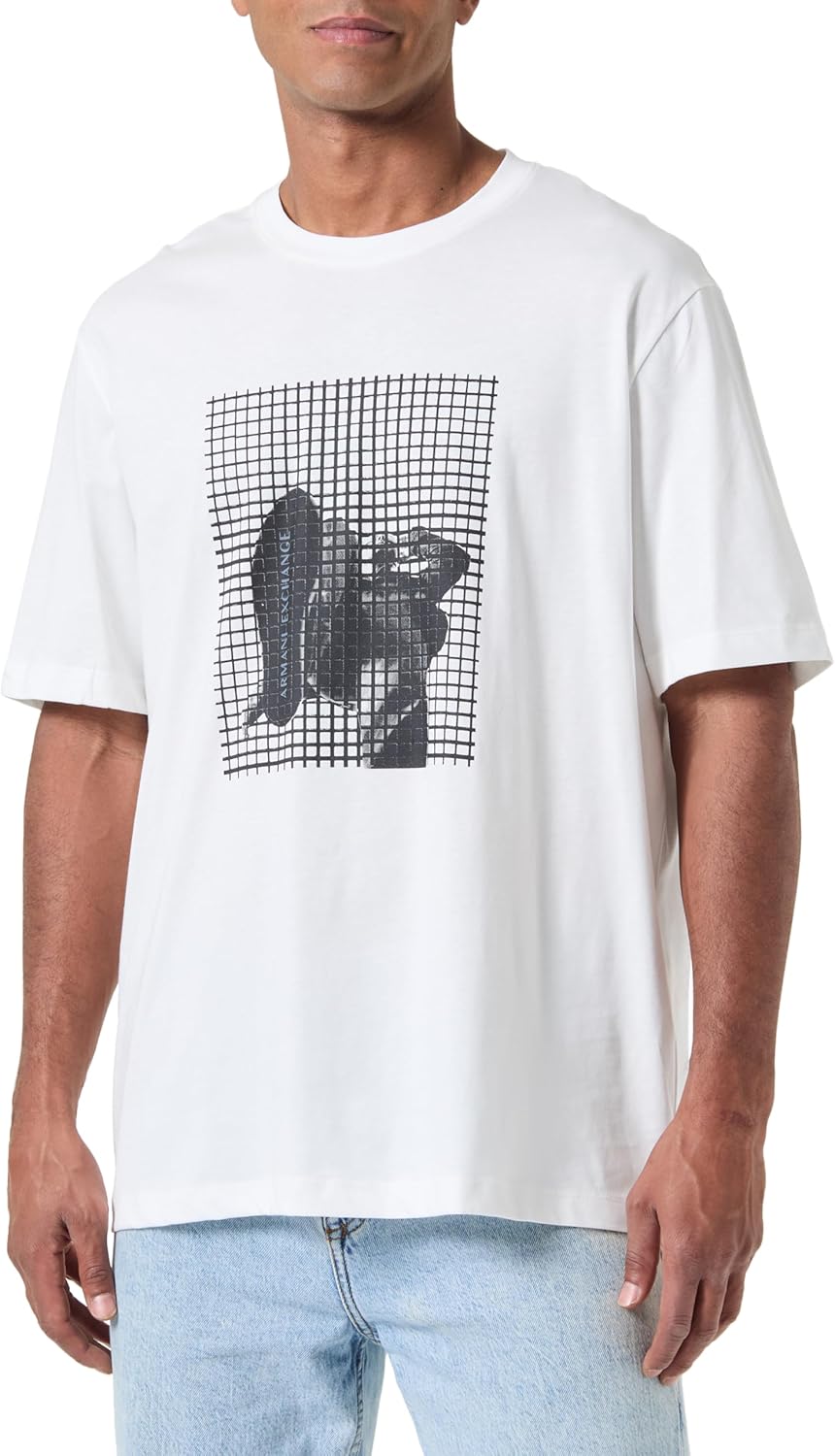 Armani Exchange Mens Bottom of Shoe Graphic with Grid Overlay Regular Fit Tee