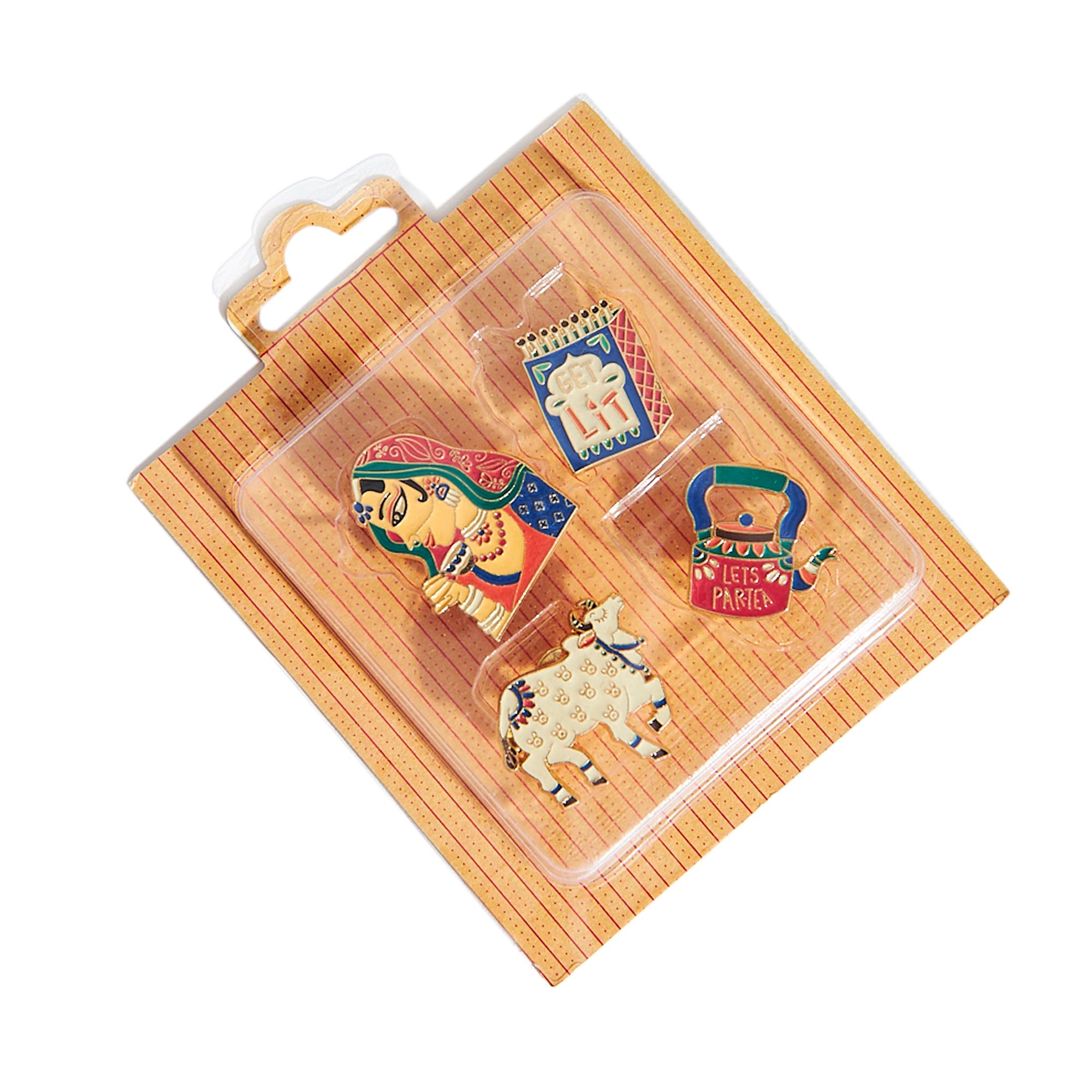 Chumbak Desi Doodles Zinc Alloy Enamel Pin Set | Multi-Coloured