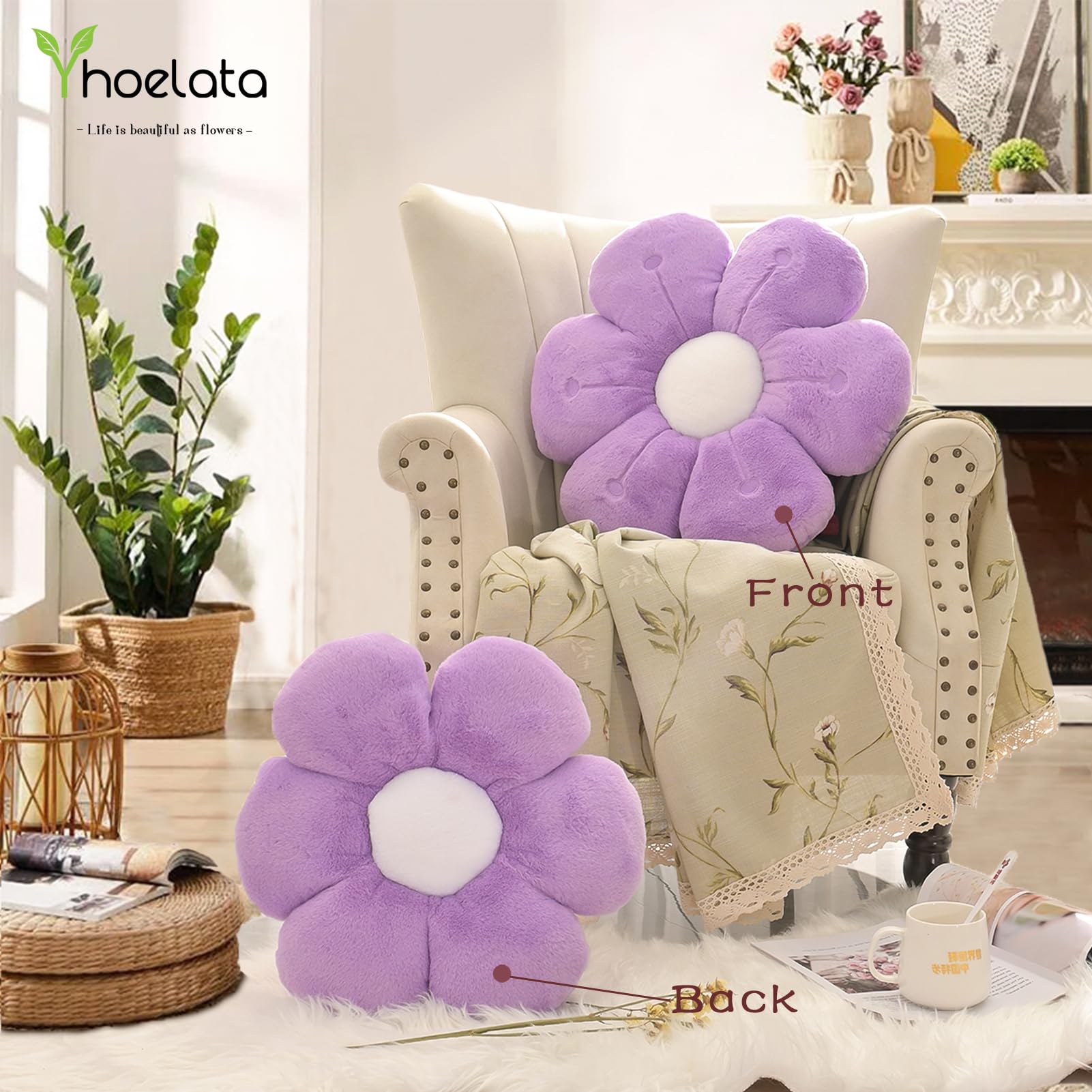 Cuscino A Forma Di Fiore Margherita Viola, Peluche Estetico Per Divano E Camera Da Letto, Sorridente, Regalo Per Ragazze E Adolescenti, Decorazione Pavimento - 2