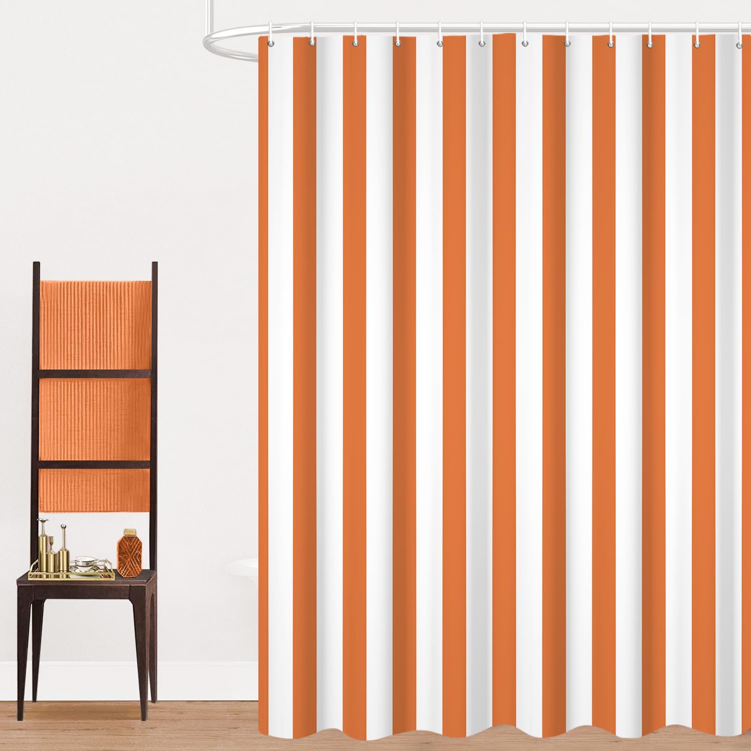 GCIREC Shower Curtain, 90x180cm, Orange and White Modern Minimalism Vertical Stripes Waterproof Fabric Machine Washable Bathroom Curtain with Hooks — image 1