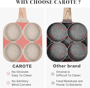 CAROTE Egg Pan Omelette Pan, 4-Cup Nonstick Granite Omelette Skillet - Pancake Pan and Healthy Egg Cooker Suitable for Gas Stove & Induction Cookware