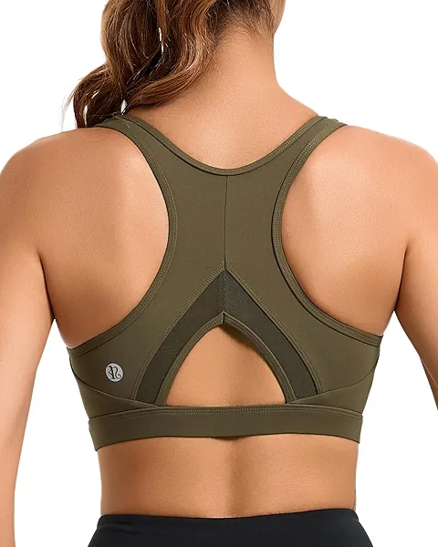 RUNNING GIRL Sports Bras for Women High Support Moulded Cup High Impact Sports Bras Racerback Workout Running Yoga Bra Khaki Green Large