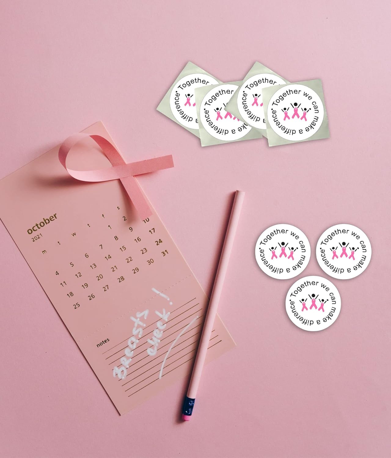 250 "Together we can Make a Difference Round Stickers - Pink Ribbon Stickers for Breast Cancer Awareness - Perfect for Event Decorations, Giveaways and Fundraising -