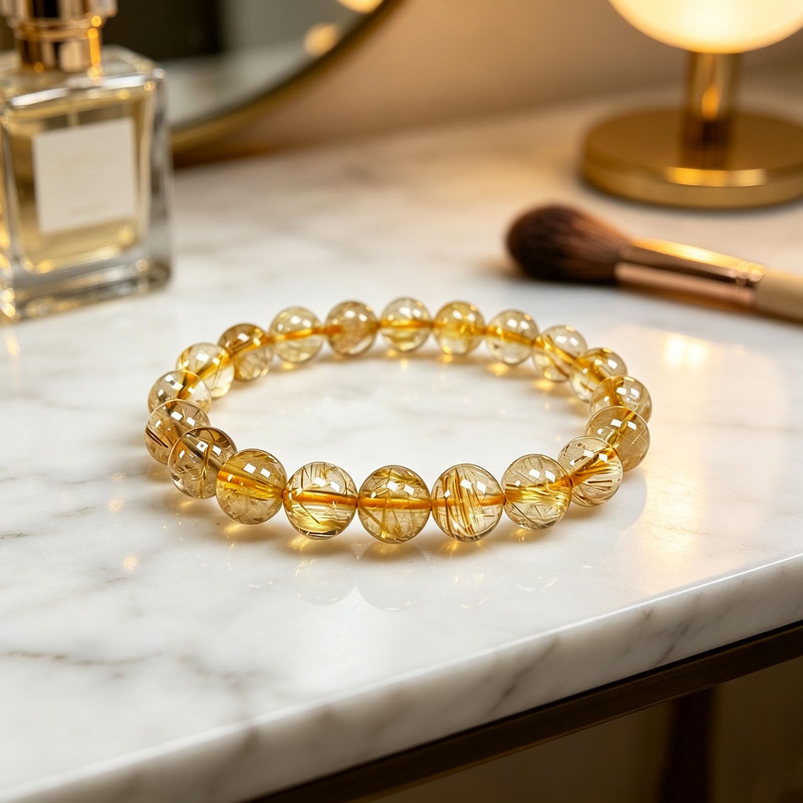 Pulsera elástica piedras preciosas naturales de hematita cuarzo rutilado