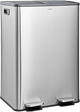 CASABEL Kitchen Waste Bin 60 L – 2 x 30 Litre, Double Compartments 2 x 30 L, Brushed Stainless Steel, Rectangular Recycling Bin with Pedals, Anti-Smell, French Company
