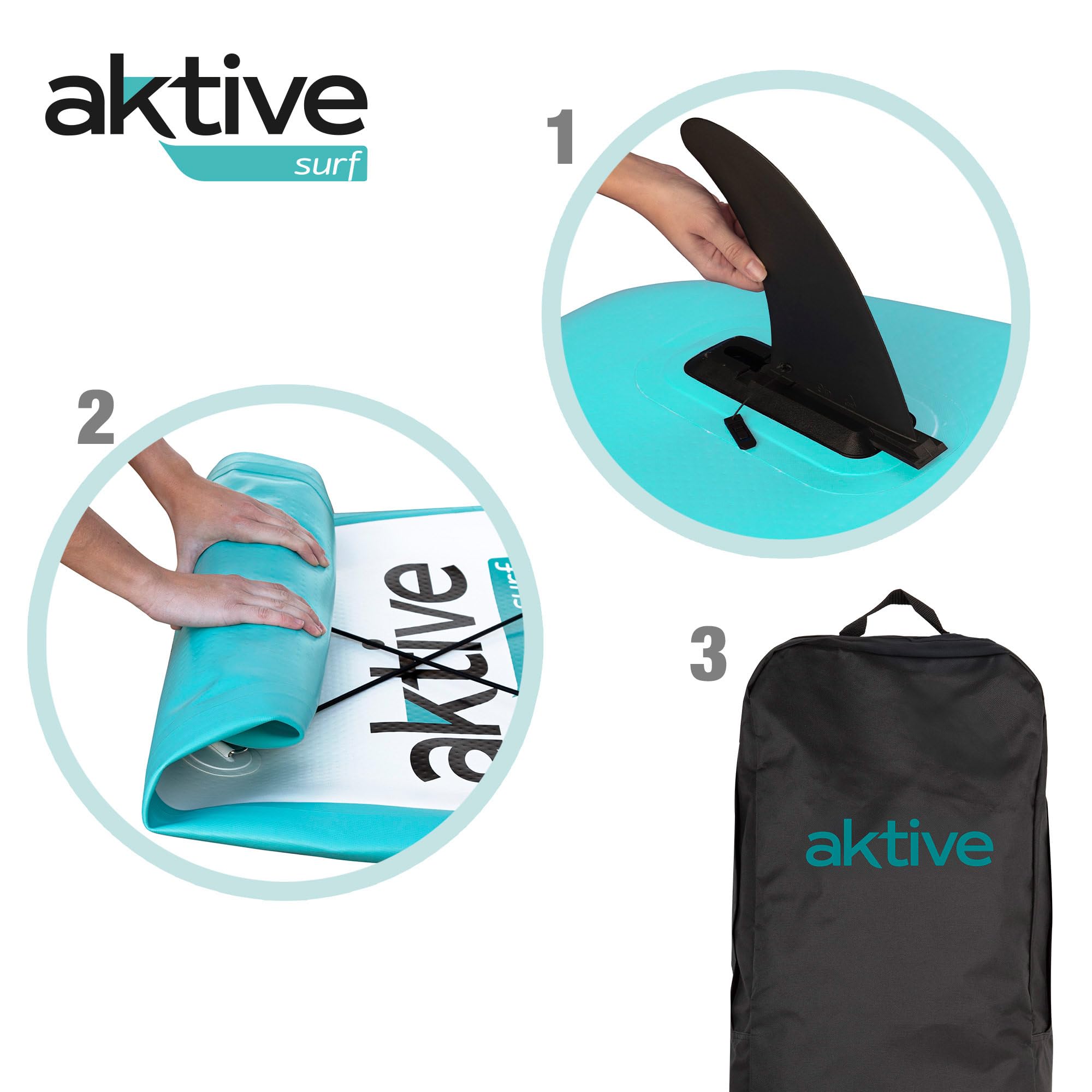 AKTIVE Tabla Paddle Surf Hinchable Iniciación All-Round, Ligera, Superficie Antideslizante, Medidas 320x81x15 cm, Incluye hinchador, Remo, 3 Aletas y Kit de reparación (62053)