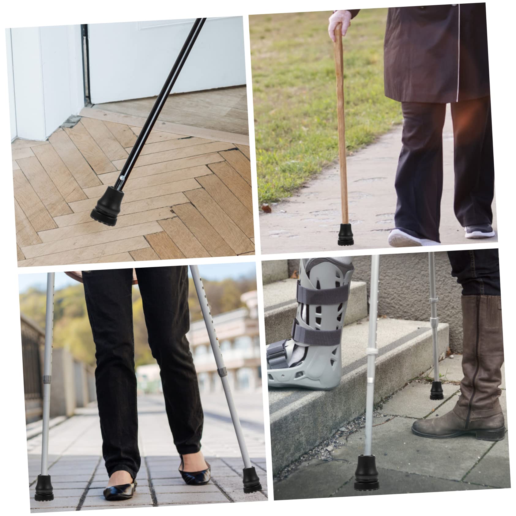 Almohadilla Antideslizante para Pies 4 Piezas Pvc para Bastón | Negro, Absorción de Impactos, Accesorio para Senderismo y Uso Diario, Recambio para Apoyo Estable