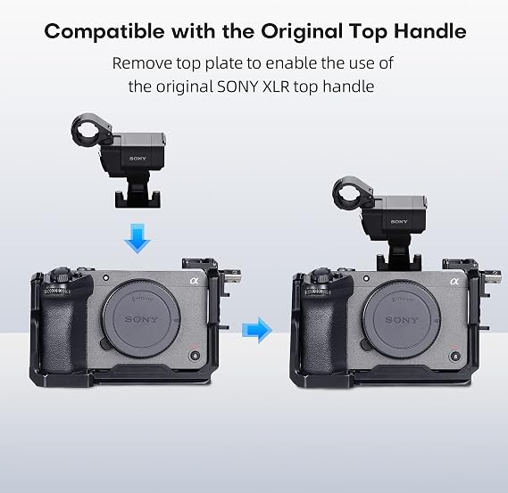 Full Camera Cage Kit with Top Handle for SIRUI Sony FX3/FX30, Compatible with Original XLR Handle, Cable Clamp for HDMI, 1/4-20 Threaded Holes, 3/8 Placement for ARRI, Cold Shoe and NATO Rail
