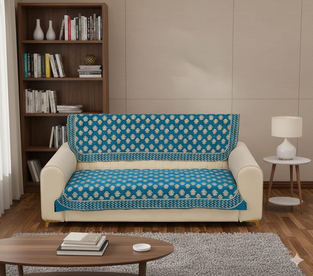 Premium Chenille 3 Seater Sofa Slipcover Set | Slipcover/ 3 Seater Quilted Sofa Cover/Chair Cover/3 SeaterSofa Cover/Sofa Cover Seat & Back/Sofa Protector| Rectangular (Aqua)-image-40