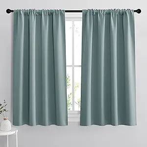 RYB HOME Small Window Blackout Curtains for Bathroom - Privacy Room Darkening Curtains Drapese Rod Pocket Energy Smart Decor for Kitchen Bedroom, 42 inches Wide x 54 inches Long, Dusty Blue, 1 Pair