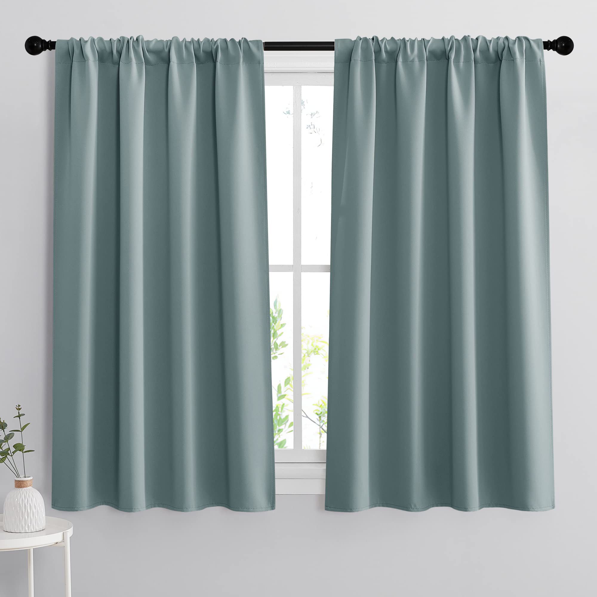 RYB HOME Room Darkening Curtains for Small Window, Solid Kitchen Curtain Rod Pocket Privacy Valance Panels for Cafe Window Farmhouse Closet, Dusty