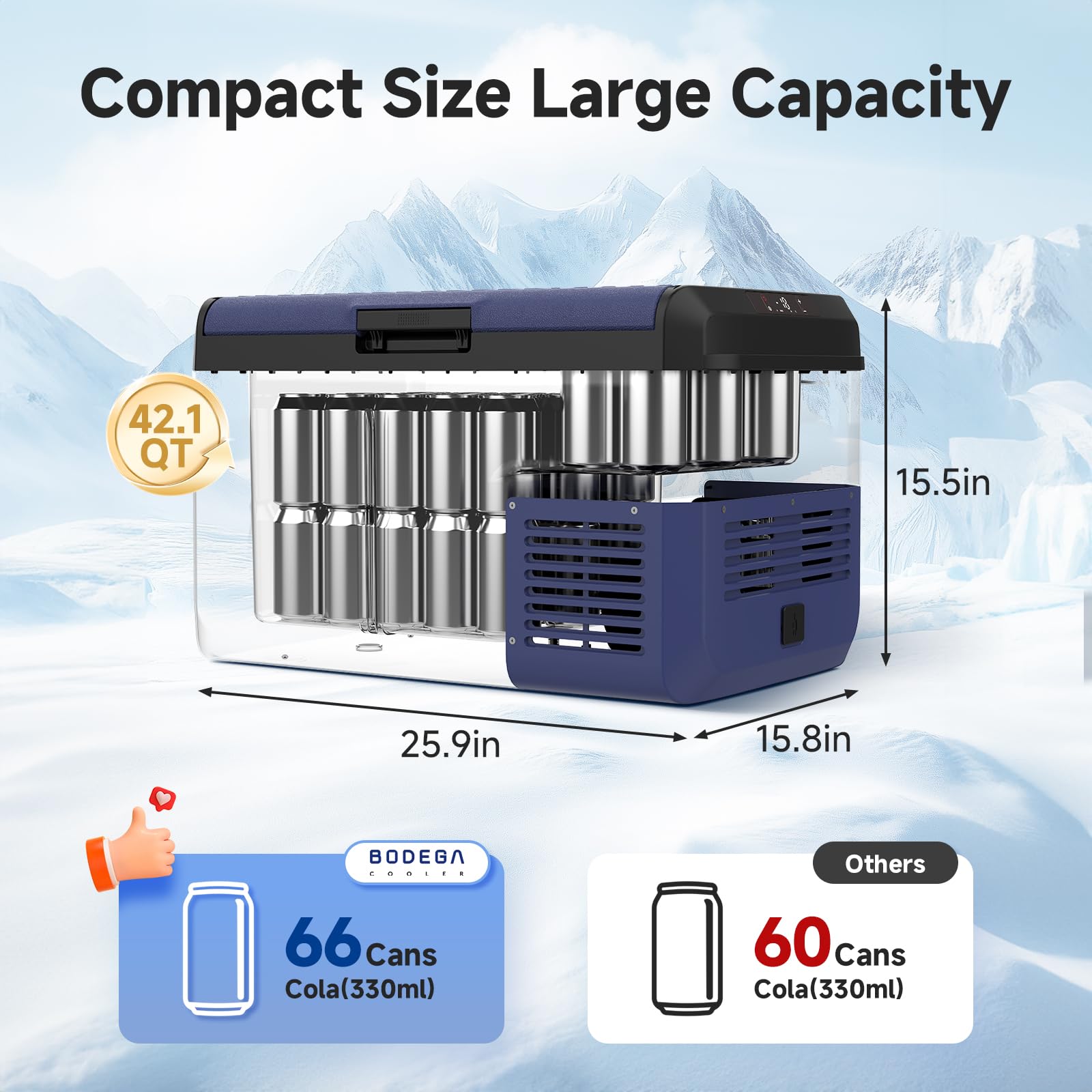 BODEGACOOLER 12 volt Car Refrigerator - Portable Freezer IPX4 Waterproof Car Fridge 42QT Electric Cooler Ultra-Quiet for Truck Van Camping Road Trips Travel 12/24V DC 110~240 Volt AC,-4?~68?