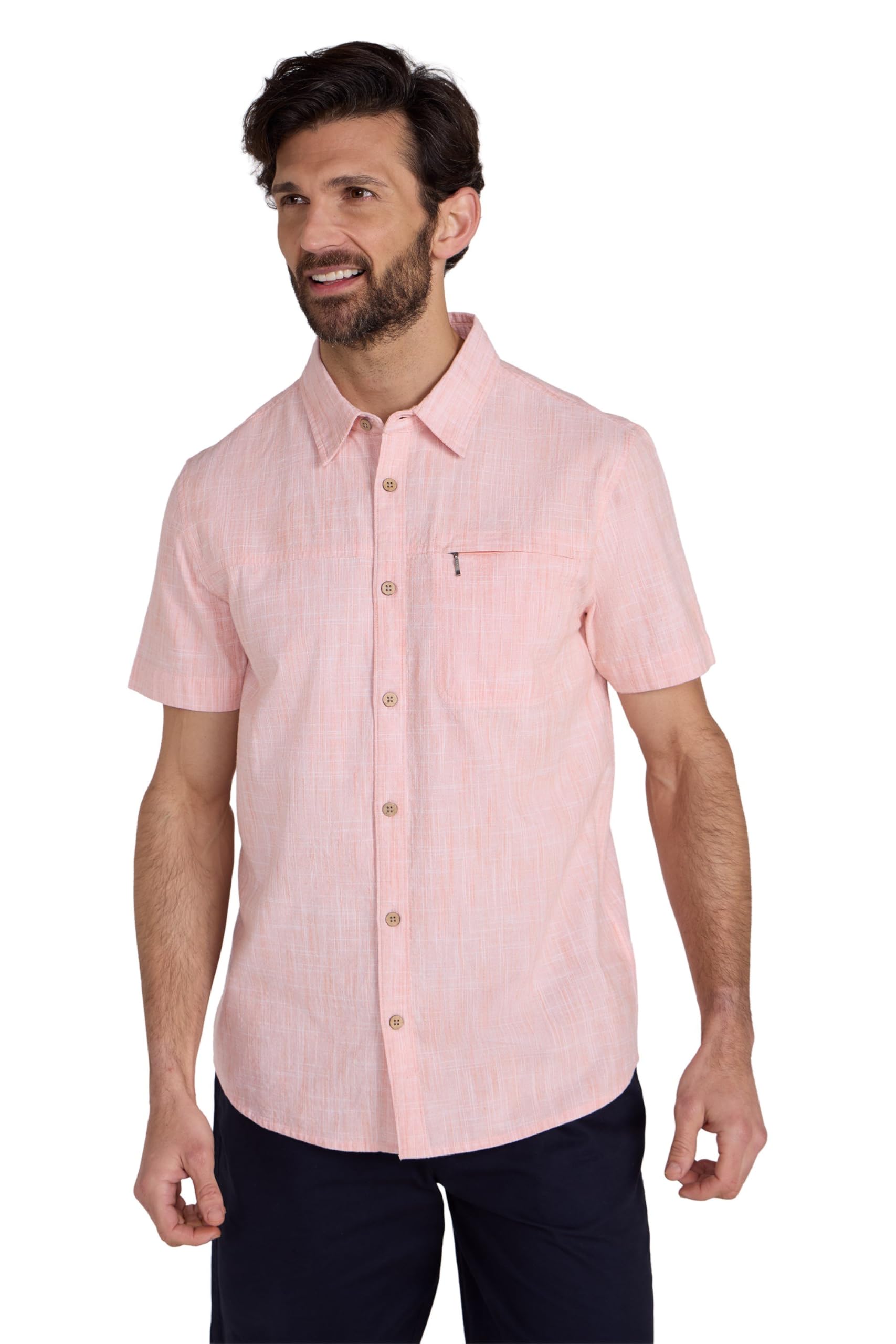 Coconut Slub Texture Mens Short-Sleeved Shirt - Pink